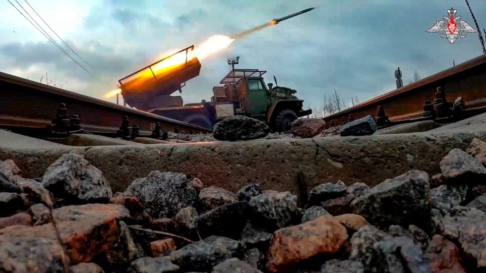 Russian Grad rocket launchers somewhere in Ukraine